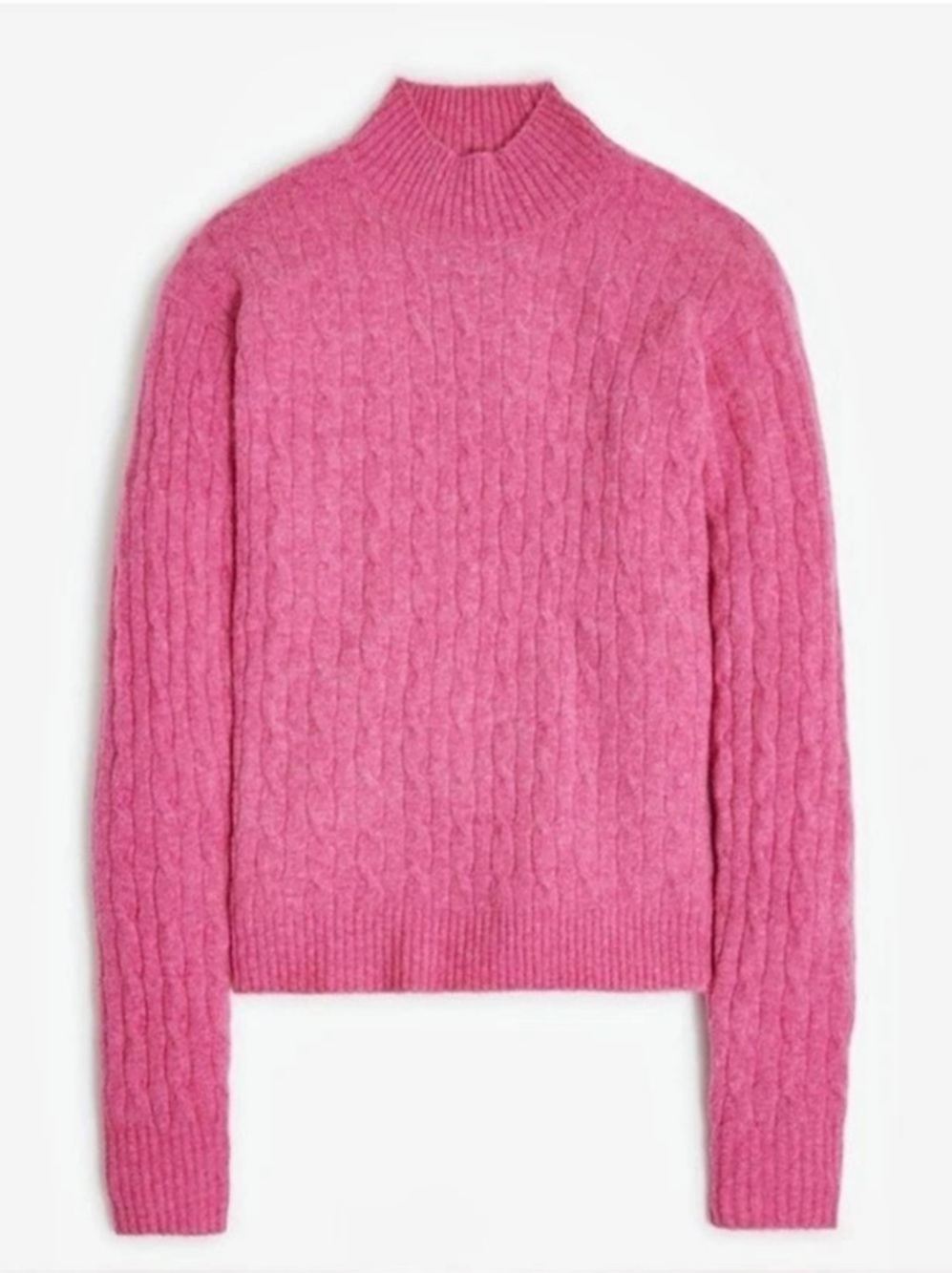 J.Crew Mockneck Cable Knit Sweater in Extra-Soft Yarn Pink Medium